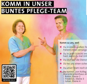 Plakat mit Stellenanzeige für Pflegekräfte bei dem Marienkrankenhaus in Soest